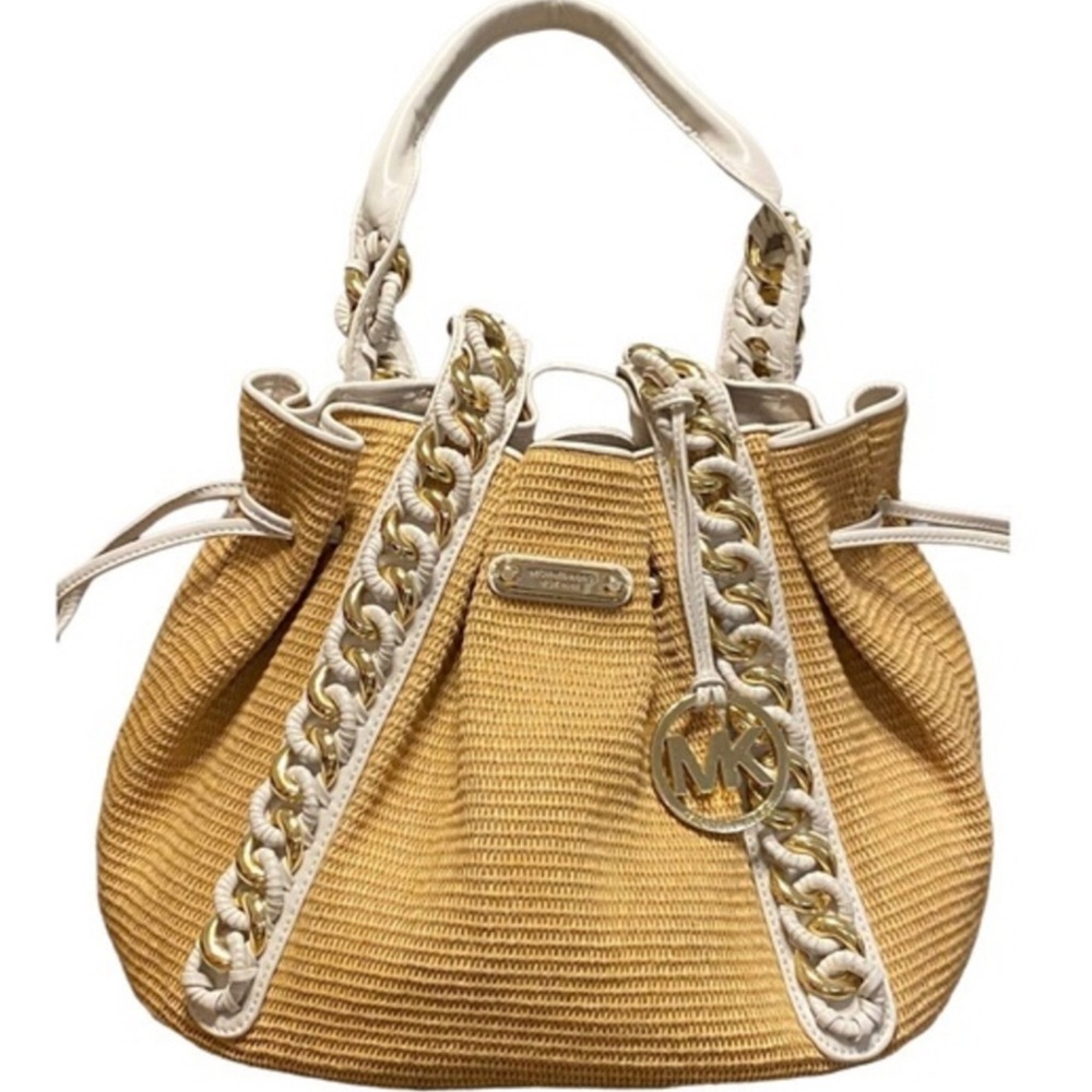 💛Michael Kors Drawstring Limited Edition Woven w/Leather Tote Hobo